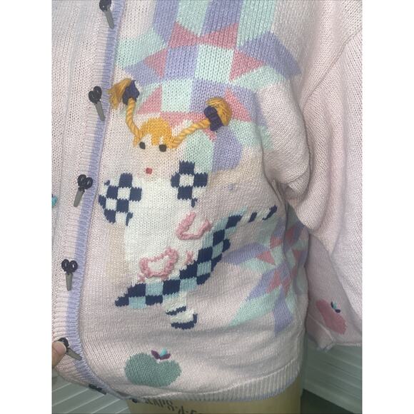 Vintage Daisy Kingdom Women's Cardigan Sweater Ramie Cotton Pink Large - Picture 7 of 10